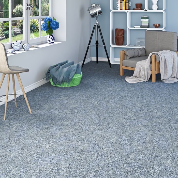 Schlingen Teppichboden Memory Blau Meliert