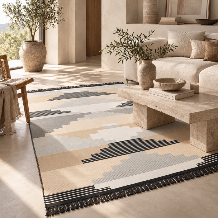 Designer Teppich Beidseitig Ethno Kelim Grau Beige Style