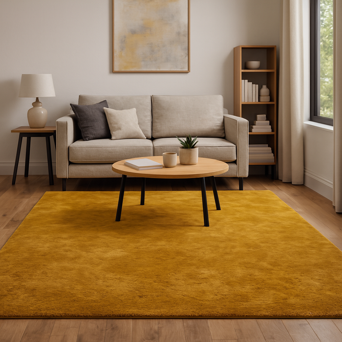 Tapis Fausse Fourrure Luxe Ultra Doux Pearl Jaune Curry
