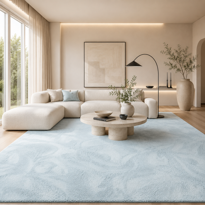 Tapis Fausse Fourrure Luxe Ultra Doux Pearl Bleu Pastel