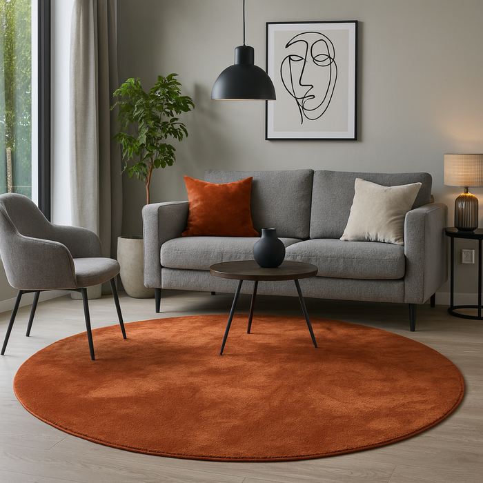 Pearl - Tapis de luxe en fourrure synthétique super douce - Terre Cuite - Rond