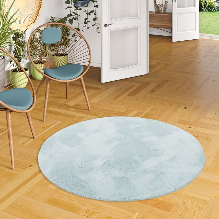 Pearl - Tapis de luxe en fourrure synthétique super douce - Bleu - Rond