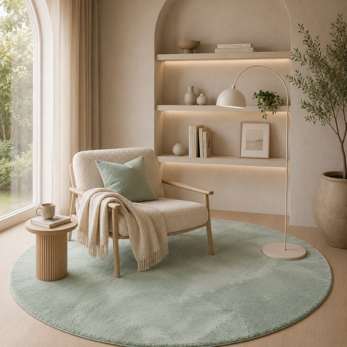 Pearl - Tapis de luxe en fourrure synthétique super douce - Vert - Rond