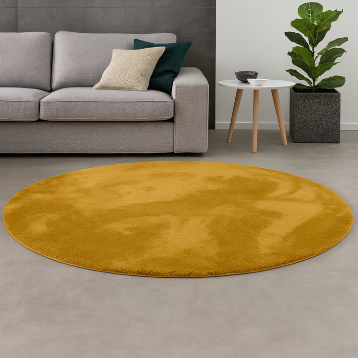 Tapis en fausse fourrure luxueux super doux Pearl Curry rond