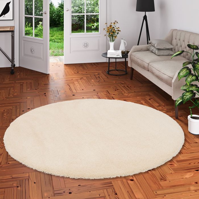 Luxe Tapis à poils longs Harmony Crème Rond