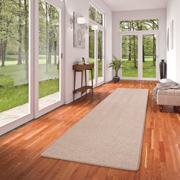Tapis de passage en velours à poils longs Luna Beige