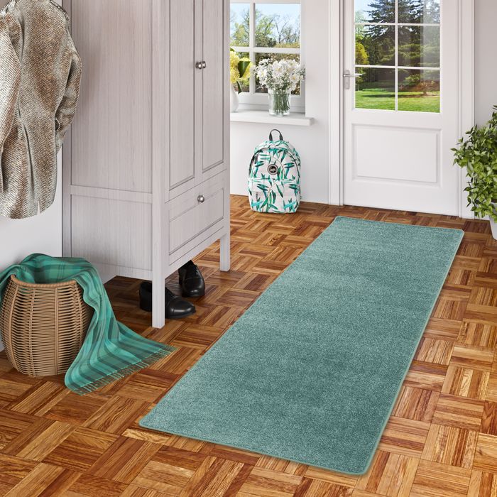 Tapis de passage en velours à poils longs Luna Vert menthe