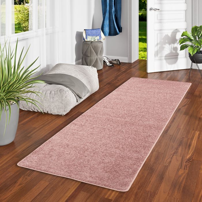 Tapis de passage en velours à poils longs Luna Vieux rose