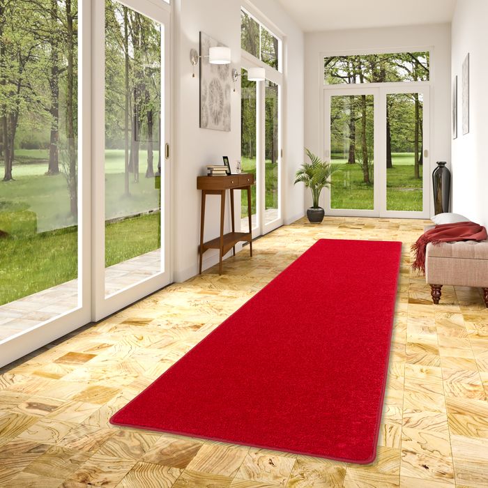 Tapis de passage en velours à poils longs Luna Rouge