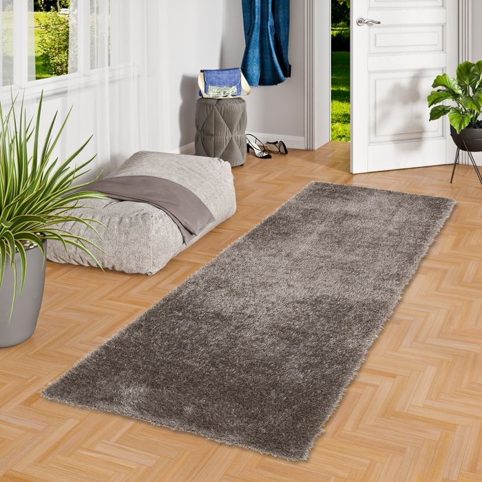 Luxus Hochflor Langflor Teppich Läufer Bilbao Grau