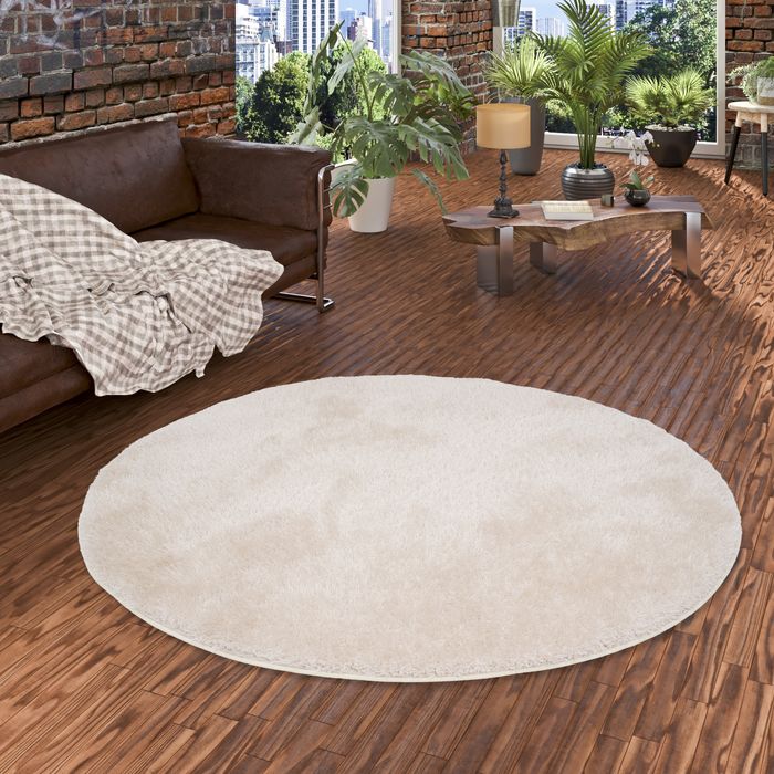 Luxe Tapis à poils longs Bilbao beige rond