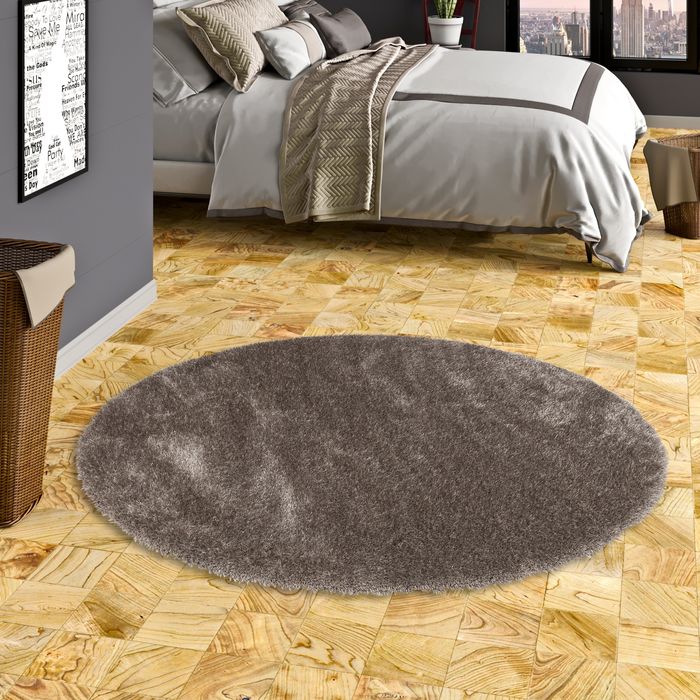 Luxus Hochflor Langflor Teppich Bilbao Grau Rund