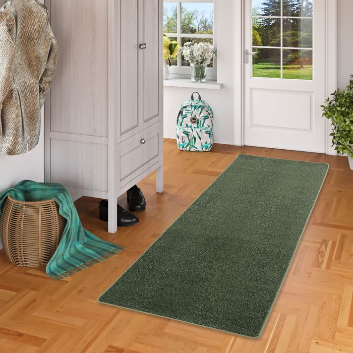 Velours Läufer Teppich Joy Meliert Grün