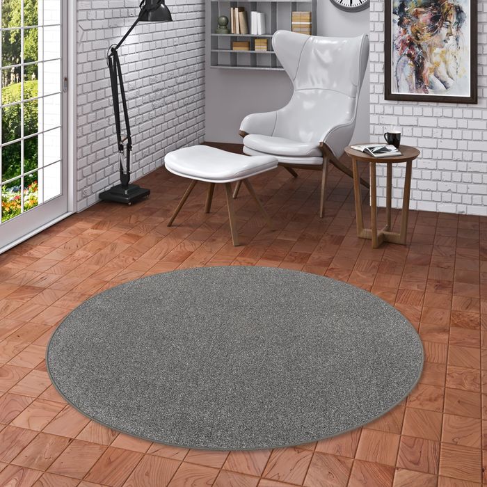 Tapis Rond Joy Velours Gris Chiné