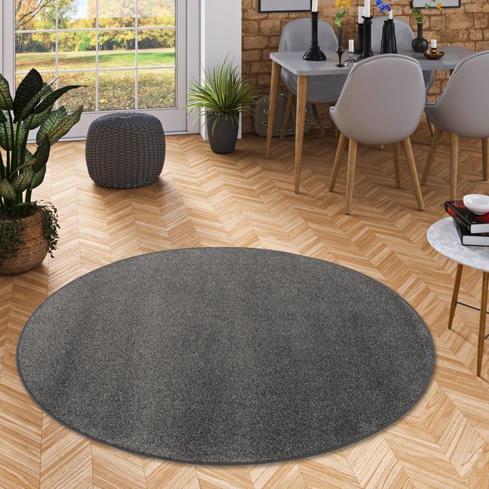 Tapis Rond Joy Velours Anthracite Chiné