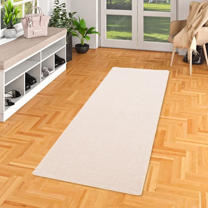 Tapis de passage en velours à poils longs Luna champagne