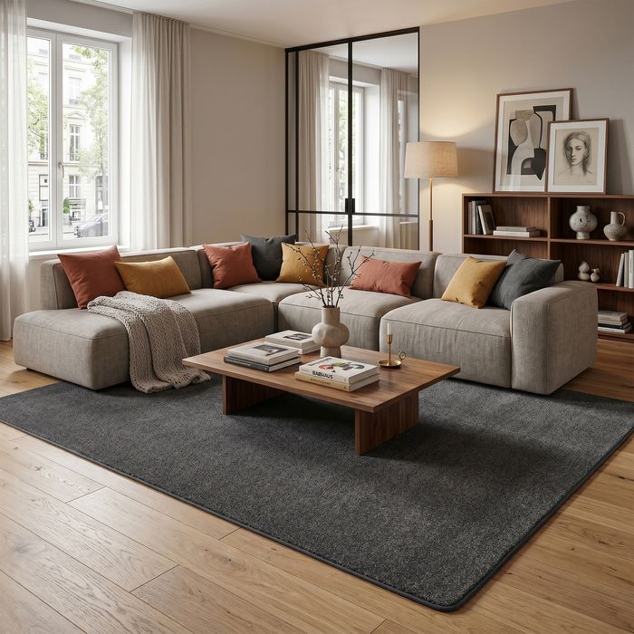 Hochflor Luxus Velours Teppich Touch Anthrazit Meliert
