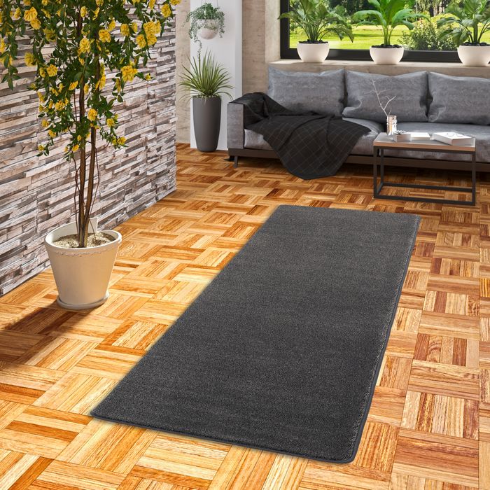 Tapis velours de luxe à poils longs Touch Anthracite chiné