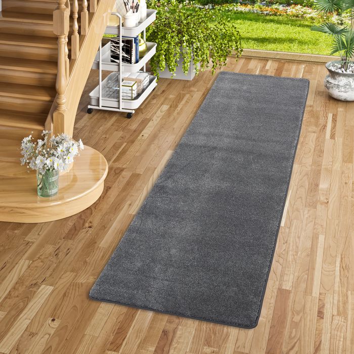 Hochflor Luxus Velours Läufer Teppich Touch Anthrazit