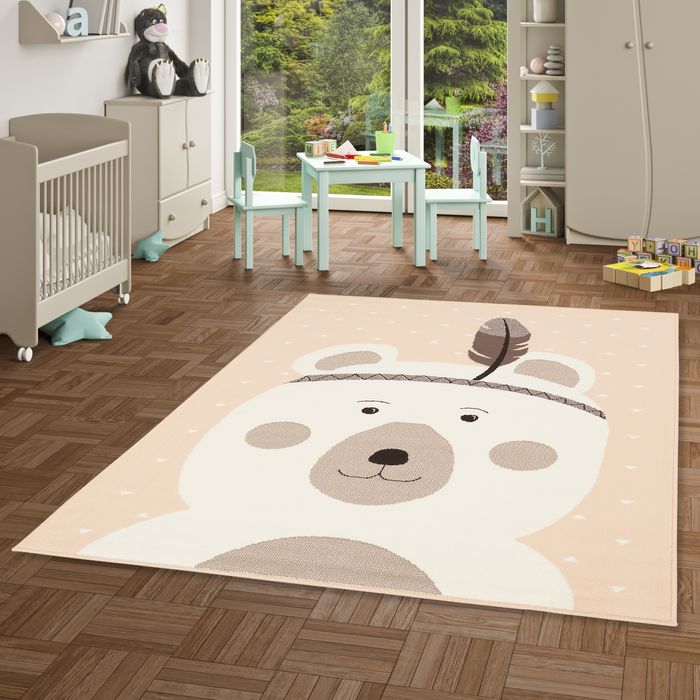 Kinderteppich Trendline Pastell Rosa Creme Bär