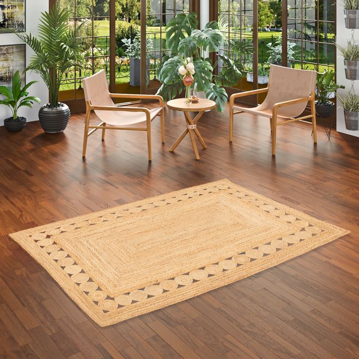 Tapis en fibres naturelles Jute fait main Salsa Ethno Beige Bordure