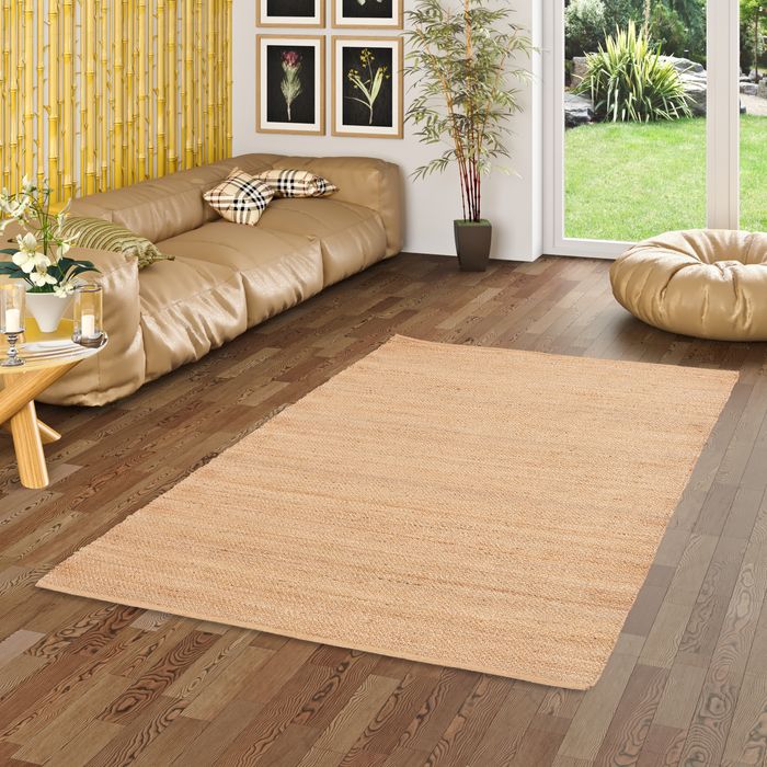 Tapis en fibres naturelles Jute fait main Salsa Beige Marron Uni