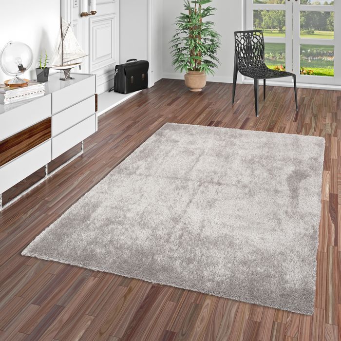 Luxus Hochflor Langflor Teppich Bilbao Silbergrau