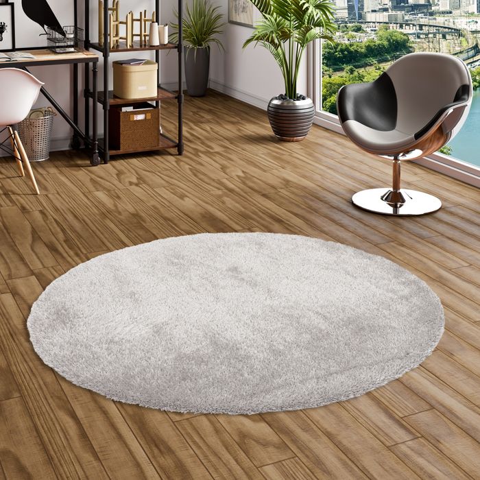 Luxe Tapis à poils longs Bilbao Silbergrau Rund