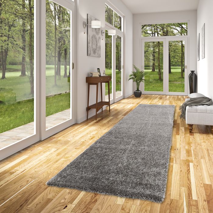 Luxus Hochflor Langflor Teppich Läufer Bilbao Anthrazit
