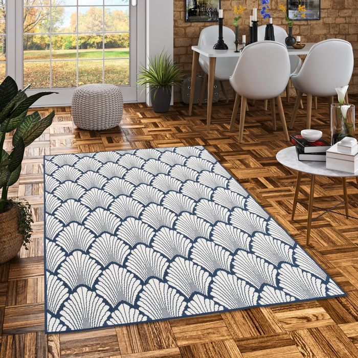Intérieur et extérieur Réversible Tapis Cape Cod Bleu moderne Crème
