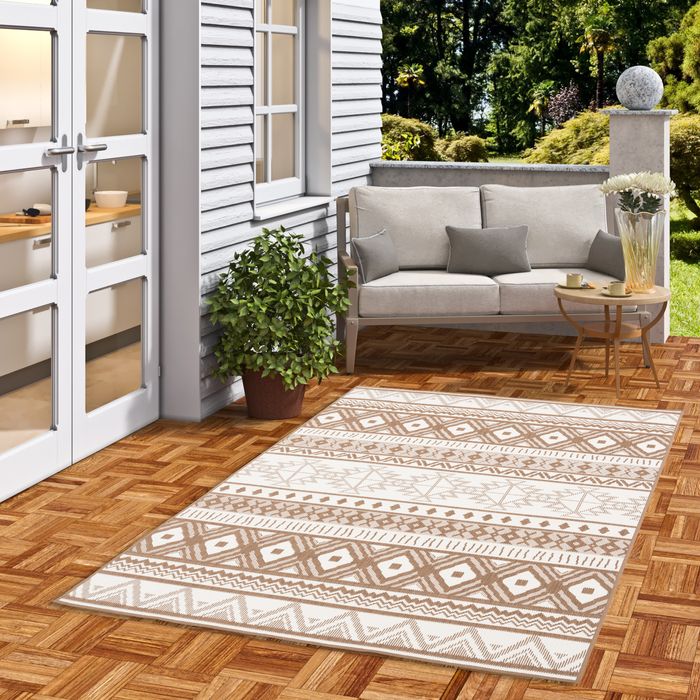 In- und Outdoor Teppich Beidseitig Cape Cod Ethno Braun Beige