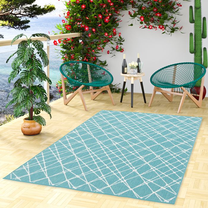 Intérieur et extérieur Réversible Tapis Cape Cod rayures vert menthe crème