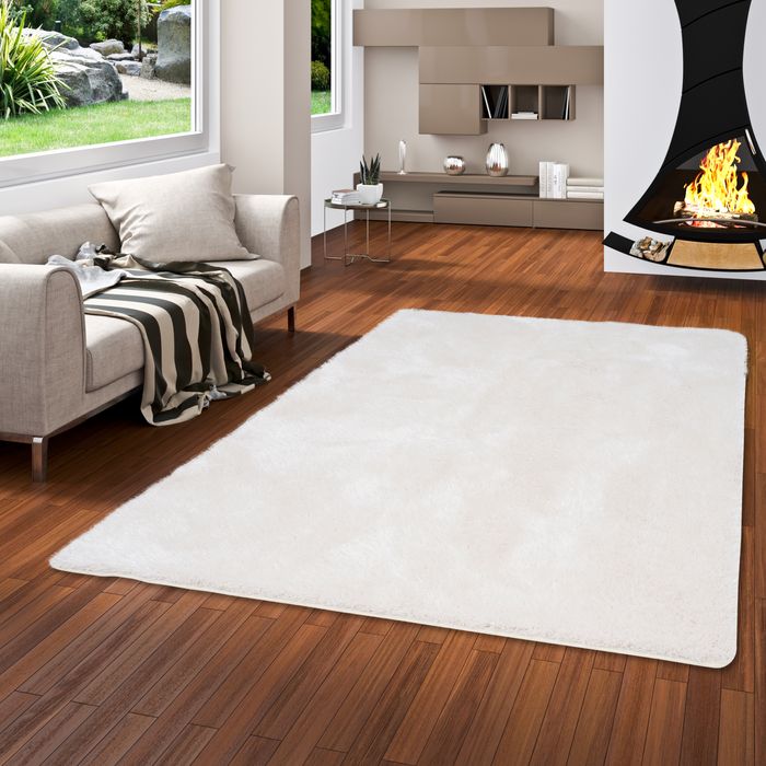 Luxus Hochflor Langflor Teppich Bilbao Weiss