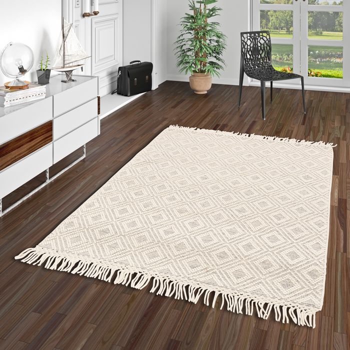 Natur Teppich Shaggy Wolle Linea Hellgrau Modern