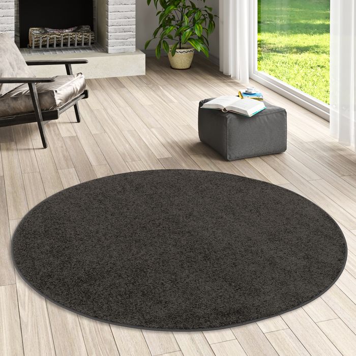 Hochflor Velours Teppich Luna Anthrazit Rund