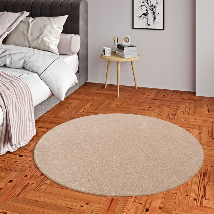 Hochflor Velours Teppich Luna Beige Rund