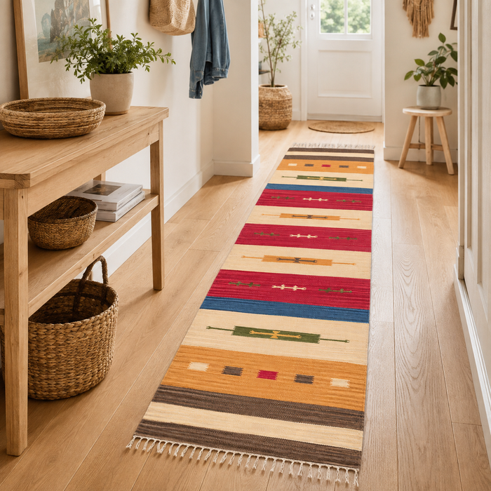 Coton Naturel Tapis Kilim Lina Coloré Moderne