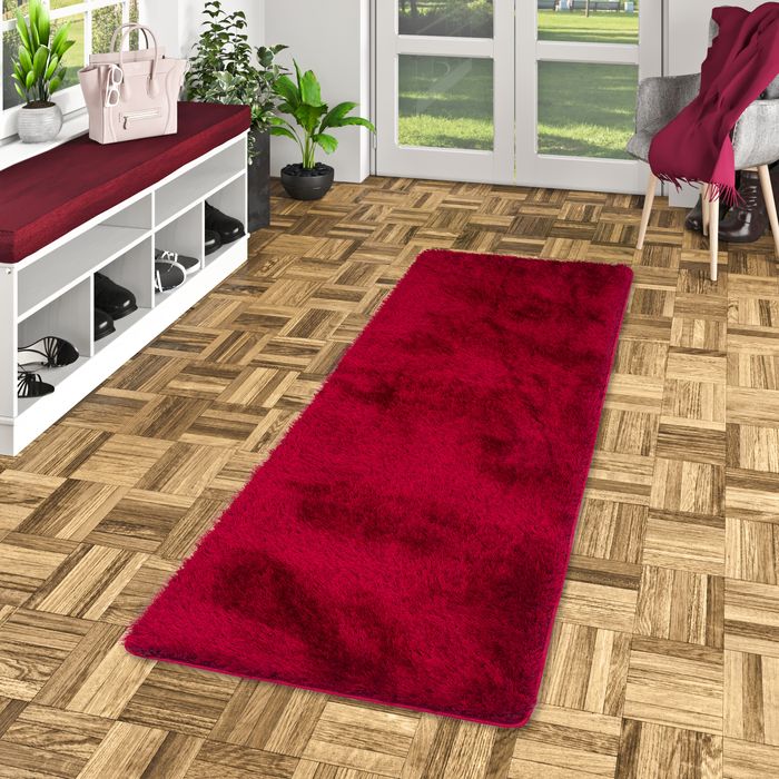 Hochflor Shaggy Teppich Läufer Luxus Feeling Mix Rot