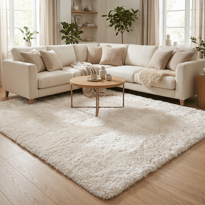 Tapis Shaggy haut velours Luxe Emotion Mélange Blanc