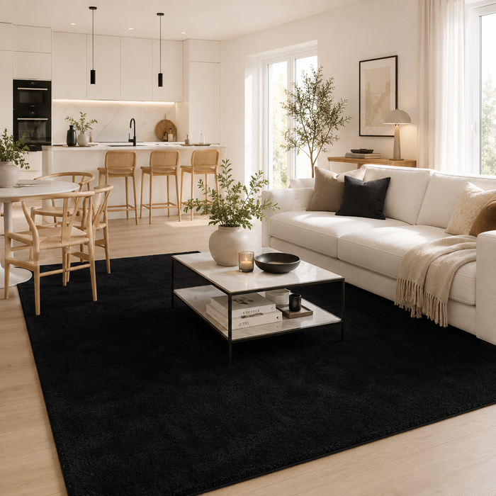 Luxus Super Soft Hochflor Teppich Silky Schwarz