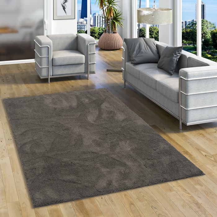Luxus Super Soft Hochflor Langflor Teppich Silky Anthrazit