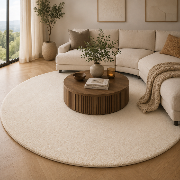 Tapis Shaggy Luxe Ultra Doux Silky Crème Rond