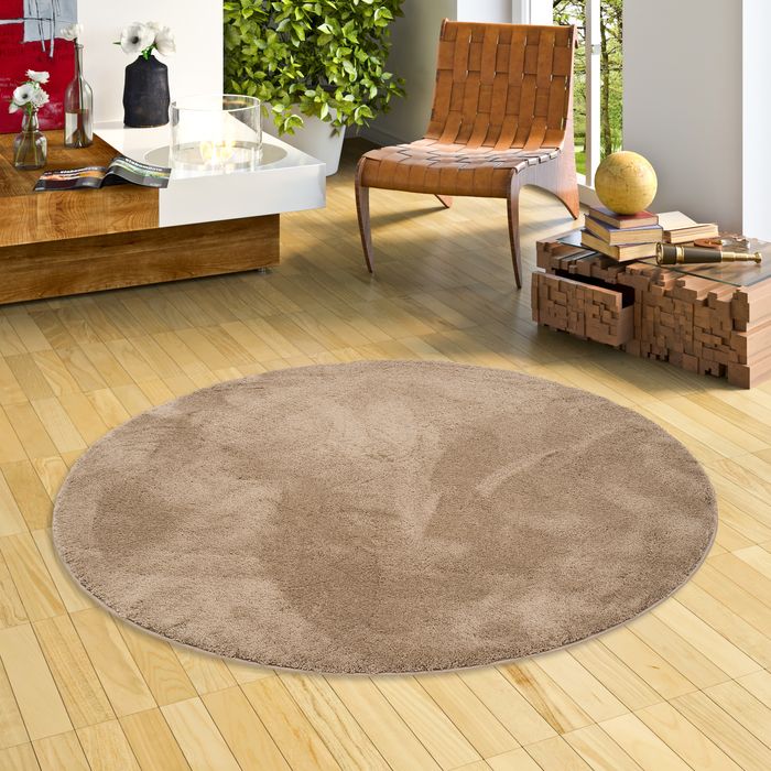 Luxus Super Soft Hochflor Langflor Teppich Silky Taupe Rund