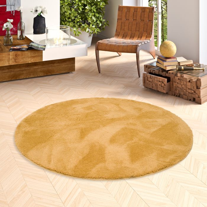 Luxe super doux Tapis à poils longs Silky Curry Rond