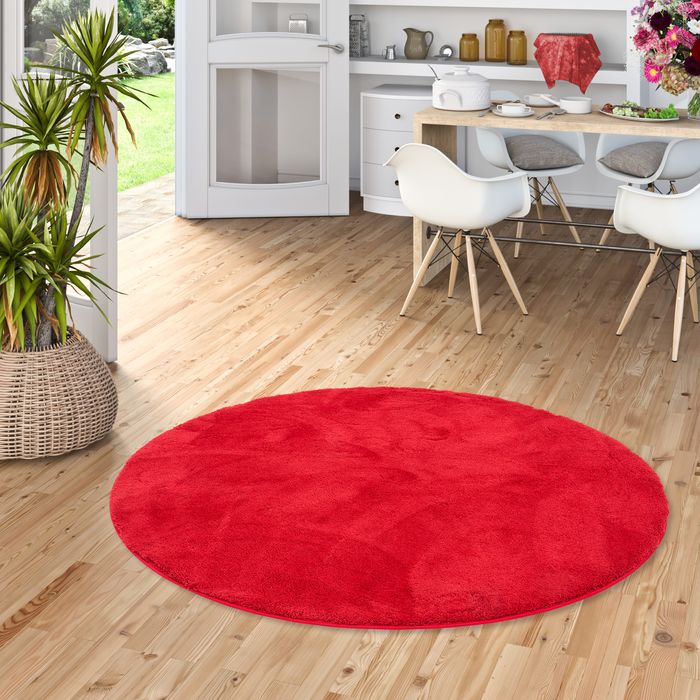 Luxe super doux Tapis à poils longs Silky Rouge vin Rond