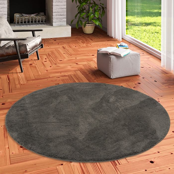 Luxus Super Soft Hochflor Langflor Teppich Silky Anthrazit Rund