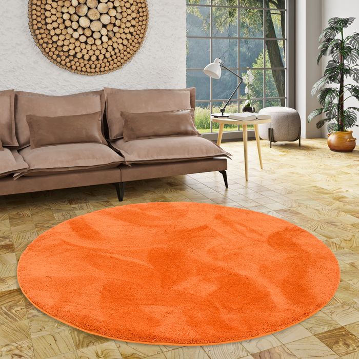 Luxe super doux Tapis à poils longs Silky Unicolore Rond