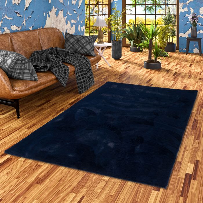 Tapis de luxe en fourrure Super doux Plush Bleu foncé