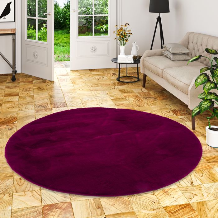 Tapis de luxe en fourrure Super doux Plush Fuchsia Rond