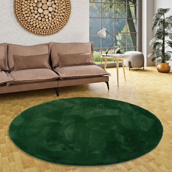 Tapis de luxe en fourrure Super doux Plush Vert sapin Rond